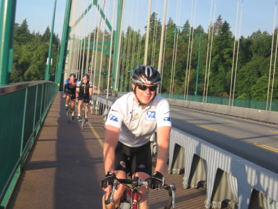Tony, in his Etape du Tour jersey, with Pat and Graham behind
