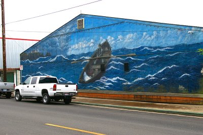 Mural on a fish packing plant in Newport OR