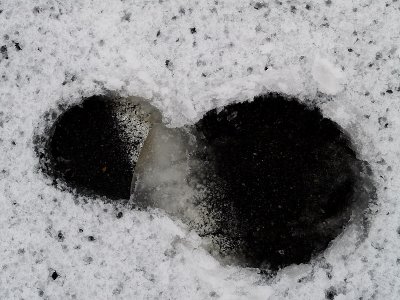 Foot in melting snow