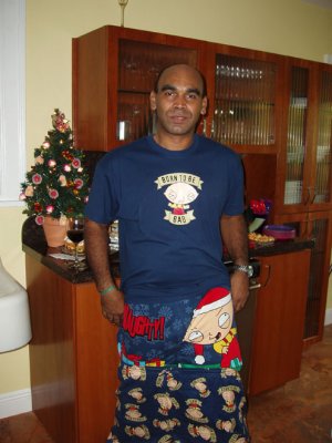 Carlos shows off his Stewie Underpants