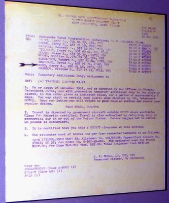 2007 - Seabees orders from 1961 for interior construction work at the Kennedy bomb shelter on Peanut Island stock photo #0893C