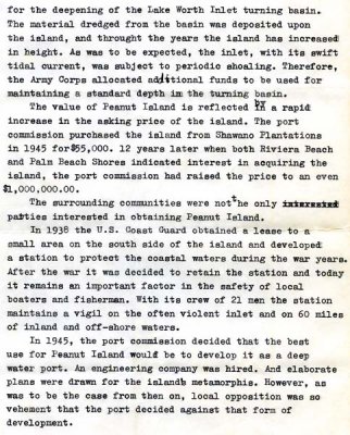 1972 - Draft of report by BM2 Ron Ritchie on history and future of Peanut Island, Page 2