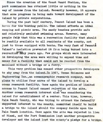 1972 - Draft of report by BM2 Ron Ritchie on history and future of Peanut Island, Page 3