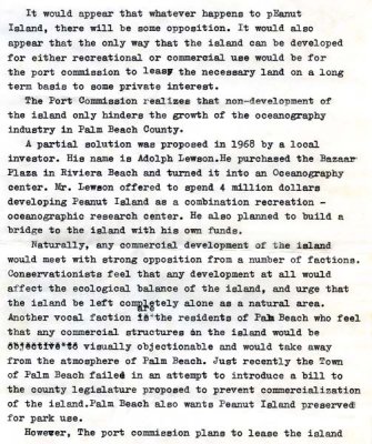 1972 - Draft of report by BM2 Ron Ritchie on history and future of Peanut Island, Page 4