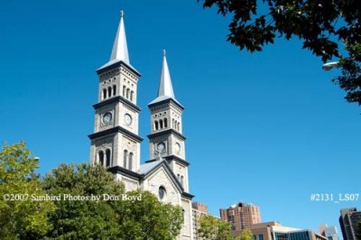 Assumption Catholic Church with 210-foot twin clock towers in St. Paul, Minnesota stock photo #2131