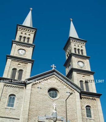 Assumption Catholic Church with 210-foot twin clock towers in St. Paul, Minnesota stock photo #2132