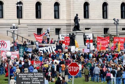 Anti-Iraq War protestors on the steps of the Minnesota State Capitol stock photo #4257