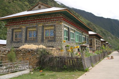 Tibetan village with traditional dwellings