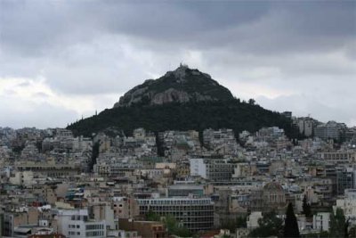Lycabettus Hill, shot from near the Acropolis.  Wanted to take a cable car up there, but ran out of time and energy.