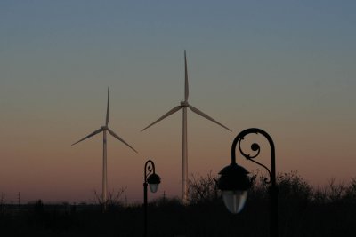 Windmills at dawn from parking lot, Borgata