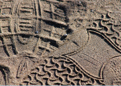 Footprints on path going down to Sutro Baths.