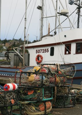 Buoys and boats at Newport harbor, a real working harbor