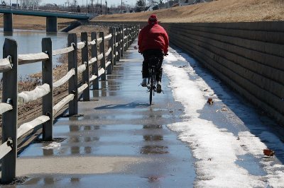 A little leftover snow on the bike path