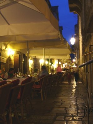 One of the narrow streets at night - full of restaurants