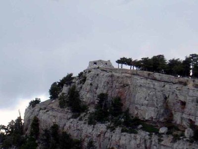 You can just see the stone cabin on top of the cliff.  It was only a hike of a few miles.