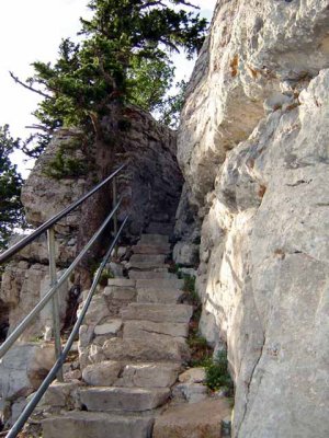 The narrow stone stairway to the top of the cliff