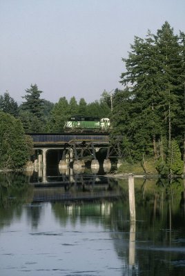 Dakota Creek, just south of Blaine, and northbound train.