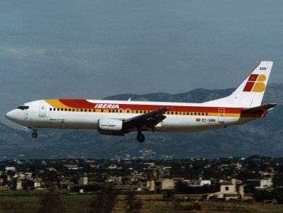 short finals at PMI 24L in around 1997.Type is no longer in service with the Airline.