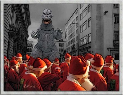 the Santas meet Godzilla