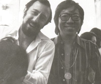 Santilli teaching Malasias top hairstylist Roland Chow. He came quite often. Loved Sassoon work.