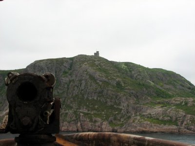Fort Amherst:  Looking down a gun to Cabot Tower