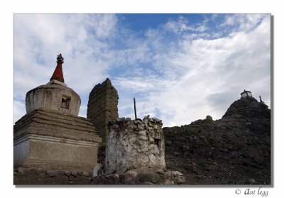 Stupa on the road, stupa on the hill