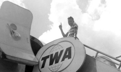 1961 - Don Boyd fooling around at the airport, age 14, TWA Boeing 707-131 N739TW