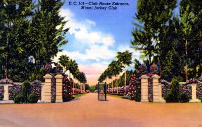 Clubhouse Entrance to the Miami Jockey Club at Hialeah Park - postcard