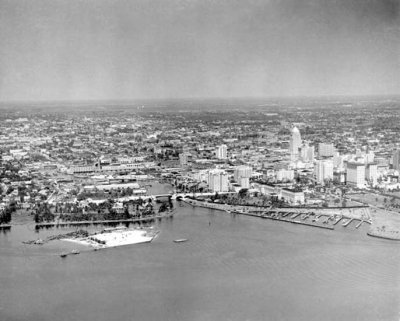 1930 - Aerial of downtown Miami and the mouth of the Miami River