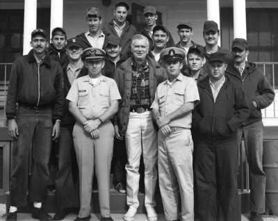 1970 - Actor Buddy Ebsen and most of the crew of Coast Guard Station Lake Worth Inlet on Peanut Island
