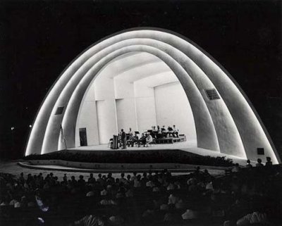 1950 - Crowd enjoying a concert at the new Bayfront Park Bandshell in downtown Miami