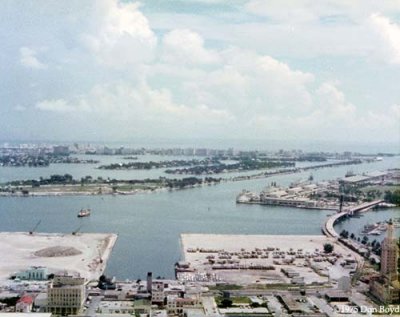 1975 - Old Port of Miami in foreground, Government Cut, Watson and Dodge Islands
