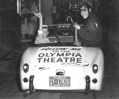 1960s - a model and Charlie Baxter as M. T. Graves on a promotion for the Olympia Theatre in Miami