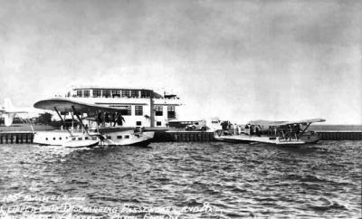 1935 - Pan American Clipper disembarking passengers and mail at Dinner Key, Florida