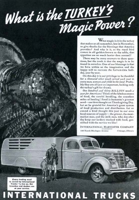 1950s - Thanksgiving Day ad by International Trucks