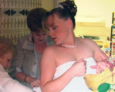 2007 - Esther Criswell and Karen Boyd making last minute fixes to Karen's wedding dress