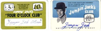 1960s - Membership cards for Jumpin' Jack's Four O'Clock Club and Jumpin' Jack's Club on Channel 10