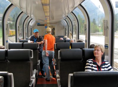 A panoramic car of the Bernina Express