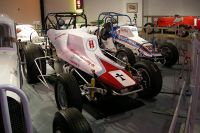 1974 Maxwell Sprint Car, front, and 1970 Trevis Sprint Car, with Chevy V8s. ISO 200, 1/5.1 sec., f/2.7.