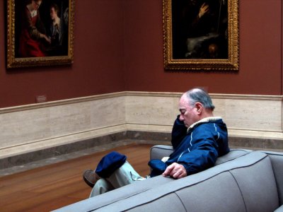A weary visitor at the National Gallery of Art in Washington, D.C.