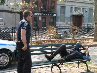 Waking a homeless sleeping man