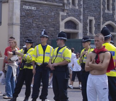 Welsh police mingle with soccer fans