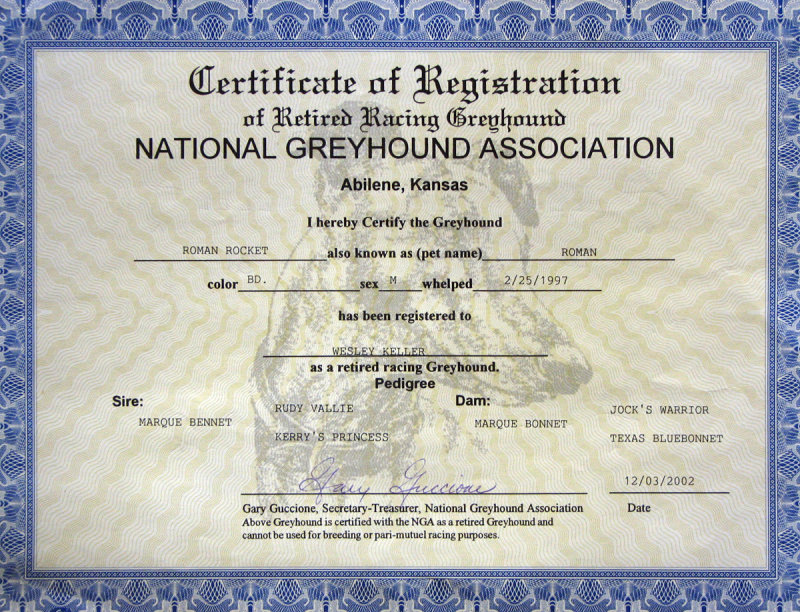 Transfer Of Ownership Certificate