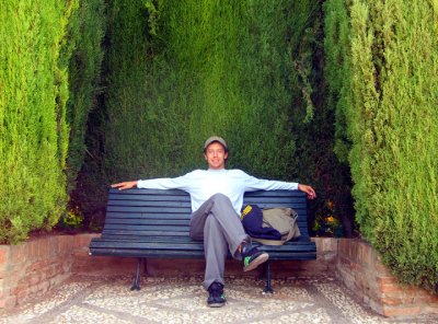 zach in the generalife park at the alhambra