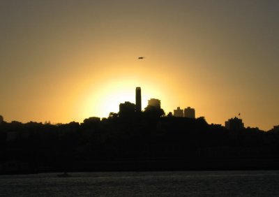 coit tower at sunset