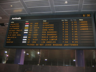 16 july Arrival screen in Melbourne Airport