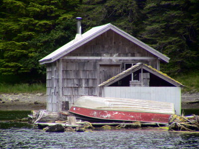 old floating boathouse Sitka Alaska.
