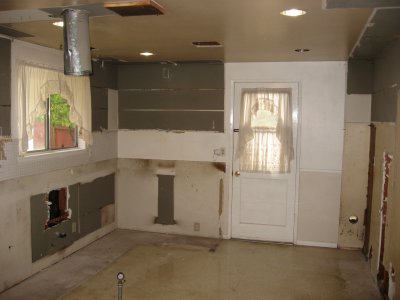 old kitchen with new recessed lights and gas for new stove.JPG