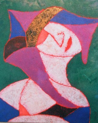 woman with hat-panel 16x20-mixed media-1998.JPG