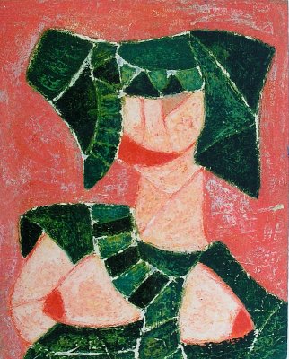 woman with hat-panel 16x20- mixed media-1983.JPG